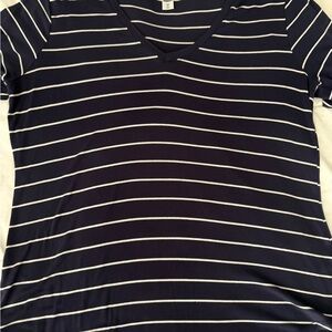 Old Navy Navy and White Striped V-Neck Tee